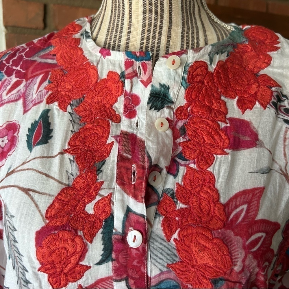 Tuckernuck Ro’s Garden Embroidered Floral Tunic Cotton Dress in Pink & Red XS - Picture 4 of 11